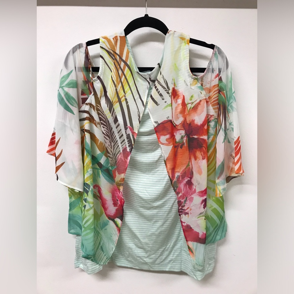 Plus Size Women Short Cap-Sleeve Floral Casual Blouse Tee T Shirt Top Green - Picture 2 of 7